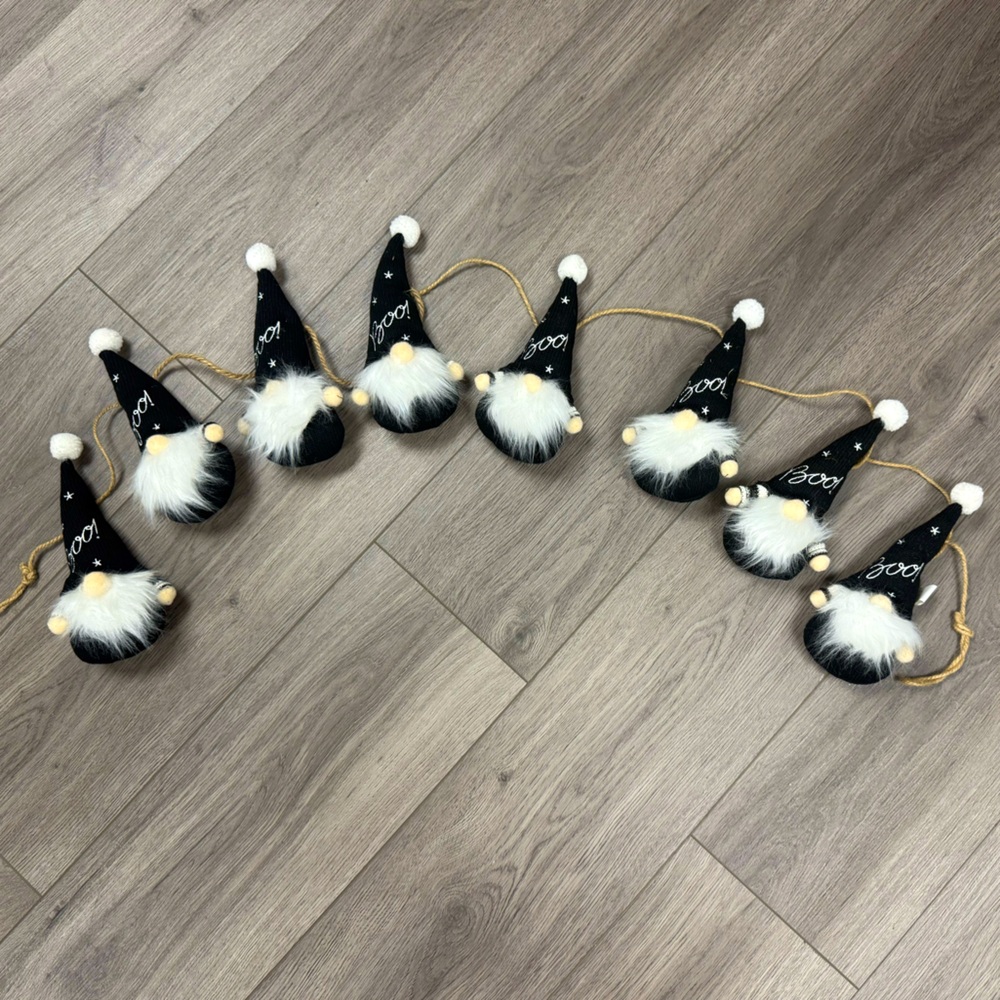 Halloween Wizard Gnomes Garland Banner Boo Black White Mantel Decor 6ft